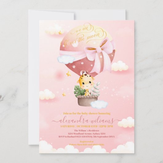 月のキリンの赤ちゃんシャワーの上 招待状 (正面)