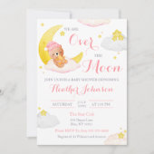 月のクマの女の子の赤ちゃんシャワー 招待状 (正面)