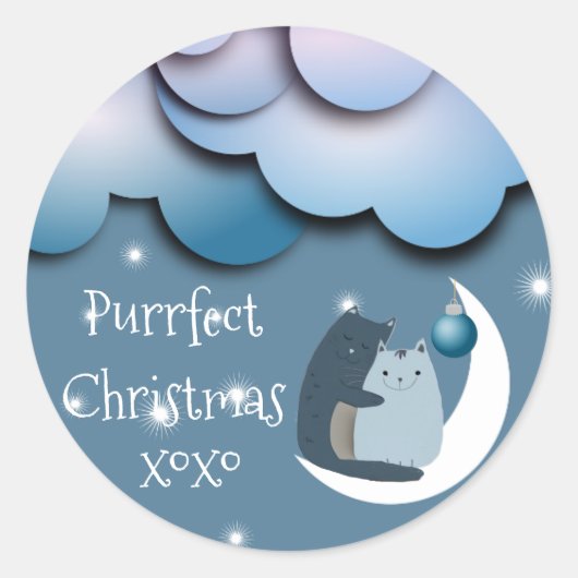 月のクリスマス猫を狙う ラウンドシール (正面)