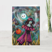 月のゴシック様式ファンタジーのハロウィンの微笑の芸術 カード (正面)