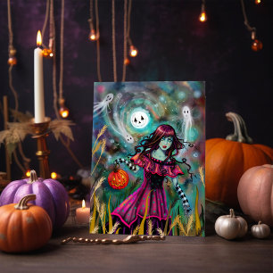 月のゴシック様式ファンタジーのハロウィンの微笑の芸術 カード