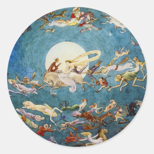 月のステッカーのまわりのダンス ラウンドシール (正面)