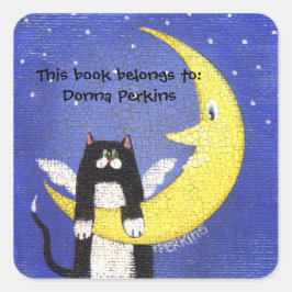 月のステッカーの猫 スクエアシール