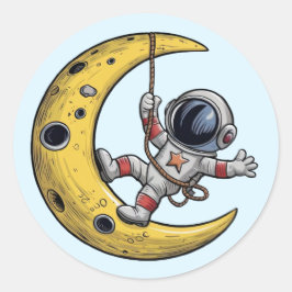 月のステッカーセットに搭乗する宇宙飛行士 ラウンドシール