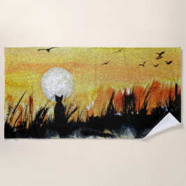 月のタオルにとりつかれた猫 ビーチタオル