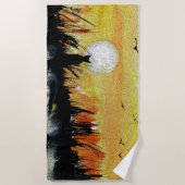 月のタオルにとりつかれた猫 ビーチタオル (正面)