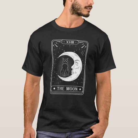 月のタロットカード 三日月と猫のグラフィック Tシャツ (正面)