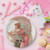 月のタロット/女性、ピンクの花  ペーパープレート (パーティー)