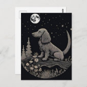 月のダックスフントのミニマルなラインアート ポストカード (正面/裏面)