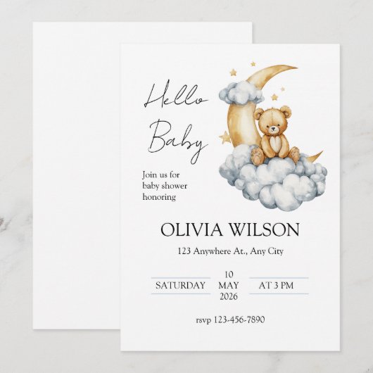 月のテディベアの夢 招待状 (正面/裏面)