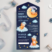 月のネイビーブルーの赤ちゃんシャワー Sleeping Tiger オールインワン招待状