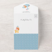 月のネイビーブルーの赤ちゃんシャワー Sleeping Tiger オールインワン招待状 (外側)