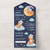 月のネイビーブルーの赤ちゃんシャワー Sleeping Tiger オールインワン招待状 (内側)