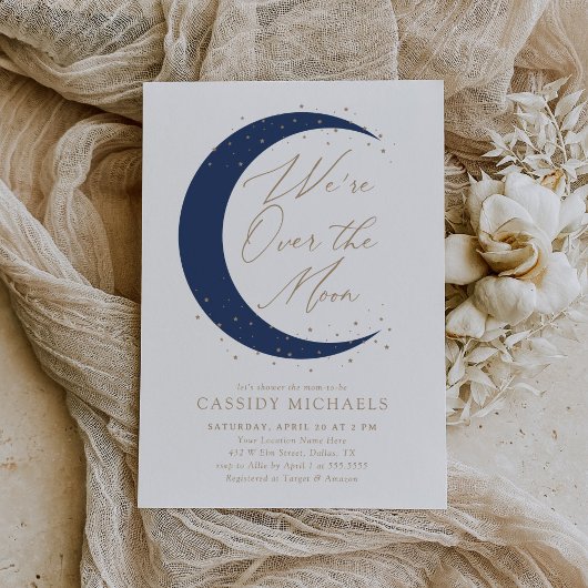 月のネイビーブルーボーイベビーシャワーの上 招待状
