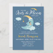 月のネイビーブルーボーイベビーシャワーの上 招待状 (正面)