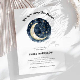 月のネイビーブルー宇宙ベビーシャワー 招待状