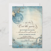 月のネイビーブルー男の赤ちゃんシャワー 招待状 (正面)