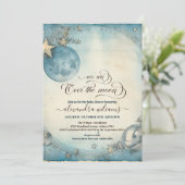 月のネイビーブルー男の赤ちゃんシャワー 招待状 (スタンド正面)