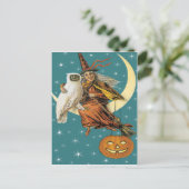 月のハガキの魔女とフクロウヴィンテージ ポストカード (スタンド正面)