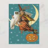 月のハガキの魔女とフクロウヴィンテージ ポストカード (正面)