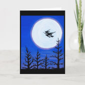 月のハロウィンの挨拶状上の魔法使い カード (正面)