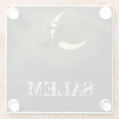 月のハロウィーンの上にサレムマサチューセッツの魔女 ガラスコースター (裏面)