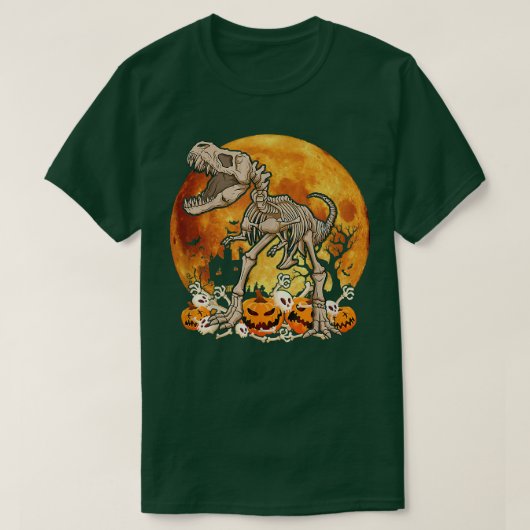 月のハロウィーン費用を伴う恐竜の骨格のカボチャ Tシャツ (デザイン正面)