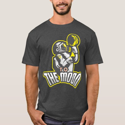 月のバスケットボールに宇宙飛行士 Tシャツ (正面)