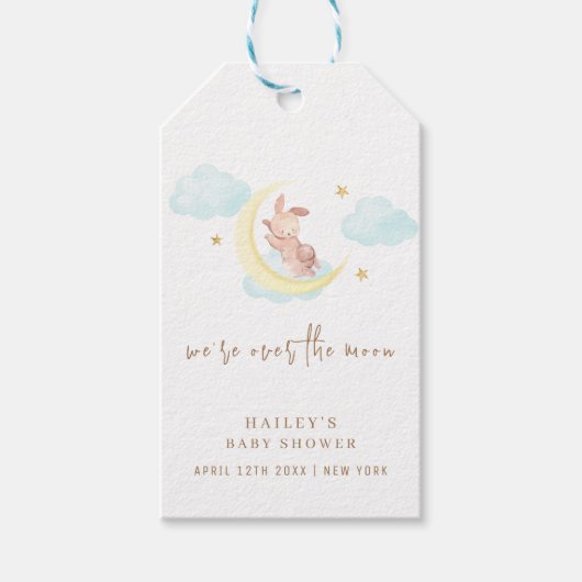 月のバニー雲の赤ちゃんシャワーの上のミニマリスト ギフトタグ (正面)
