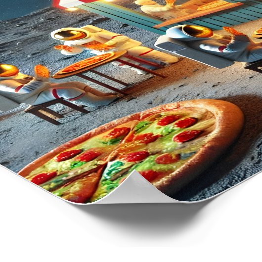 月のピザショップのアートワーク宇宙をテーマにした ポスター (角)