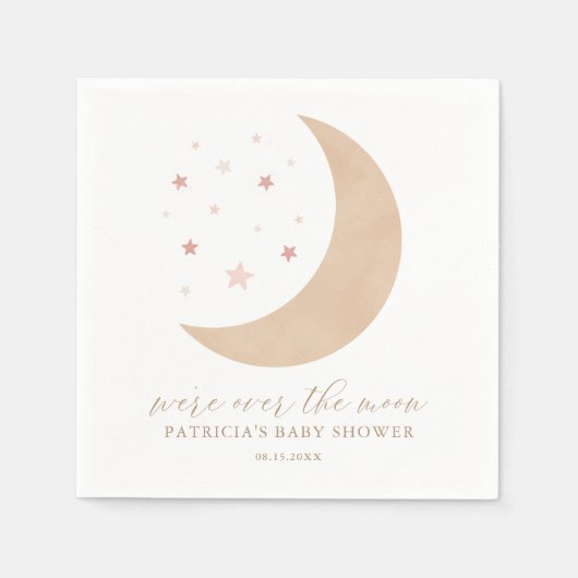 月のピンクの女の子のベビーシャワーの上 スタンダードカクテルナプキン (正面)