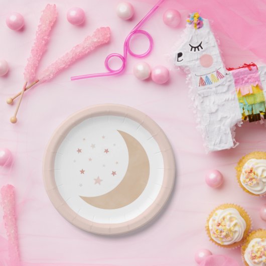 月のピンクの女の子のベビーシャワーの上 ペーパープレート (パーティー)