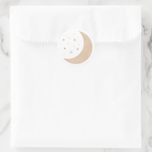 月のピンクの女の子のベビーシャワーの上 ラウンドシール (バッグ)