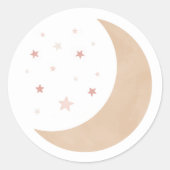 月のピンクの女の子のベビーシャワーの上 ラウンドシール (正面)