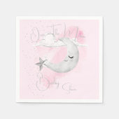 月のピンクの女の子の上に赤ちゃんシャワー スタンダードカクテルナプキン (正面)