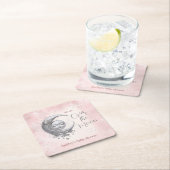 月のピンクの女の子の赤ちゃんシャワーの上で スクエアペーパーコースター (インサイチュ)