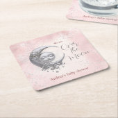 月のピンクの女の子の赤ちゃんシャワーの上で スクエアペーパーコースター (アングル)