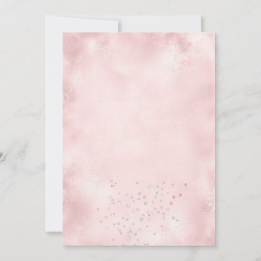 月のピンクの女の子の赤ちゃんシャワーの上で 招待状 (裏面)