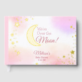月のピンクの女の子の赤ちゃんシャワーを夢見る ゲストブック (正面)