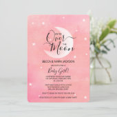 月のピンクの水色のベビーシャワーの上 招待状 (スタンド正面)