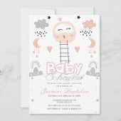 月のピンクへの赤ちゃんシャワー通路 招待状 (正面)