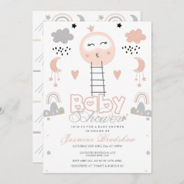 月のピンクへの赤ちゃんシャワー通路 招待状