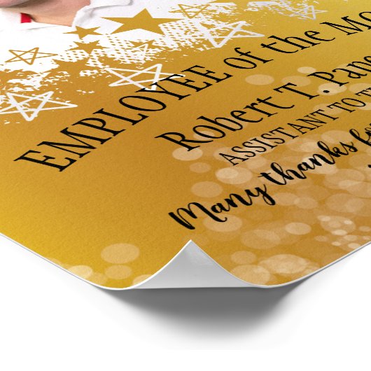 月のフェイク証明書の金ゴールド写真従業員 ポスター (角)