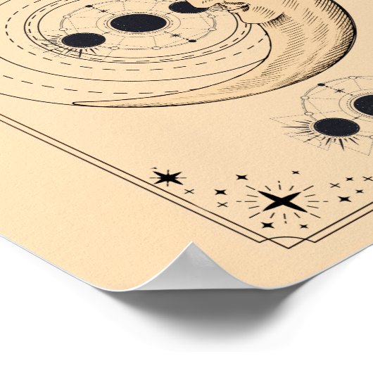 月のフェーズ古代タロットカードの雲動揺して ポスター (角)