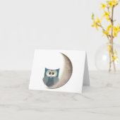 月のフクロウ カード (黄色い花)