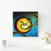 月のフラクタル輝くアート スクエア壁時計 (ホーム)