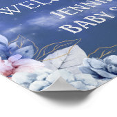 月のフローラの青い赤ちゃんシャワー歓迎のサインの上で ポスター (角)