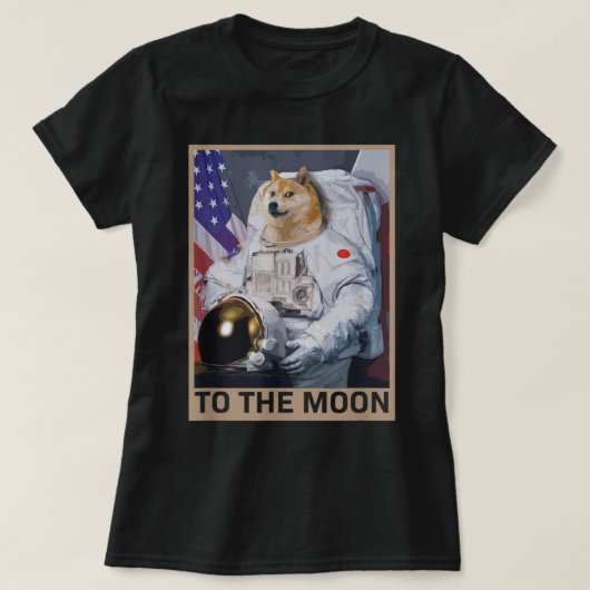 月のブロックチェーンにドジェコイン宇宙飛行士HODL叫び Tシャツ (デザイン正面)