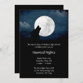 月のプロムのフォーマルな招待状で遠ぼえしているオオカミ 招待状 (正面/裏面)