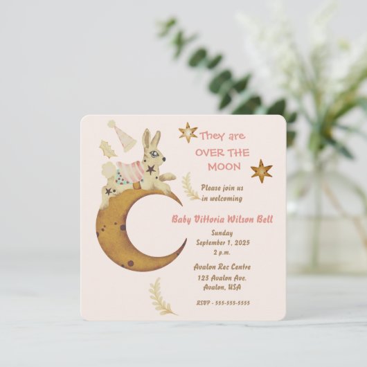 月のベビーガールシャワーを浴びる 招待状 (スタンド正面)